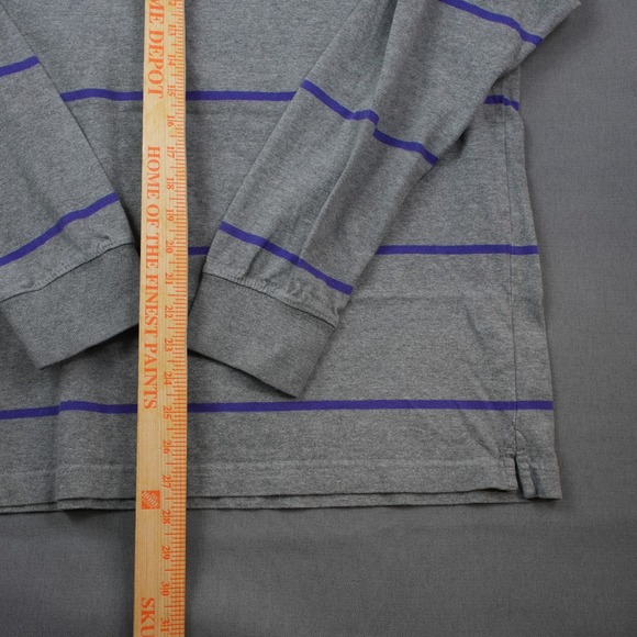 Chaps Mens Log Sleeve Polo Rugby Gray Striped Long Sleeve 1/4 Zip Pullover Shirt - Picture 4 of 10